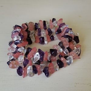 Three strand bracelet with amethyst